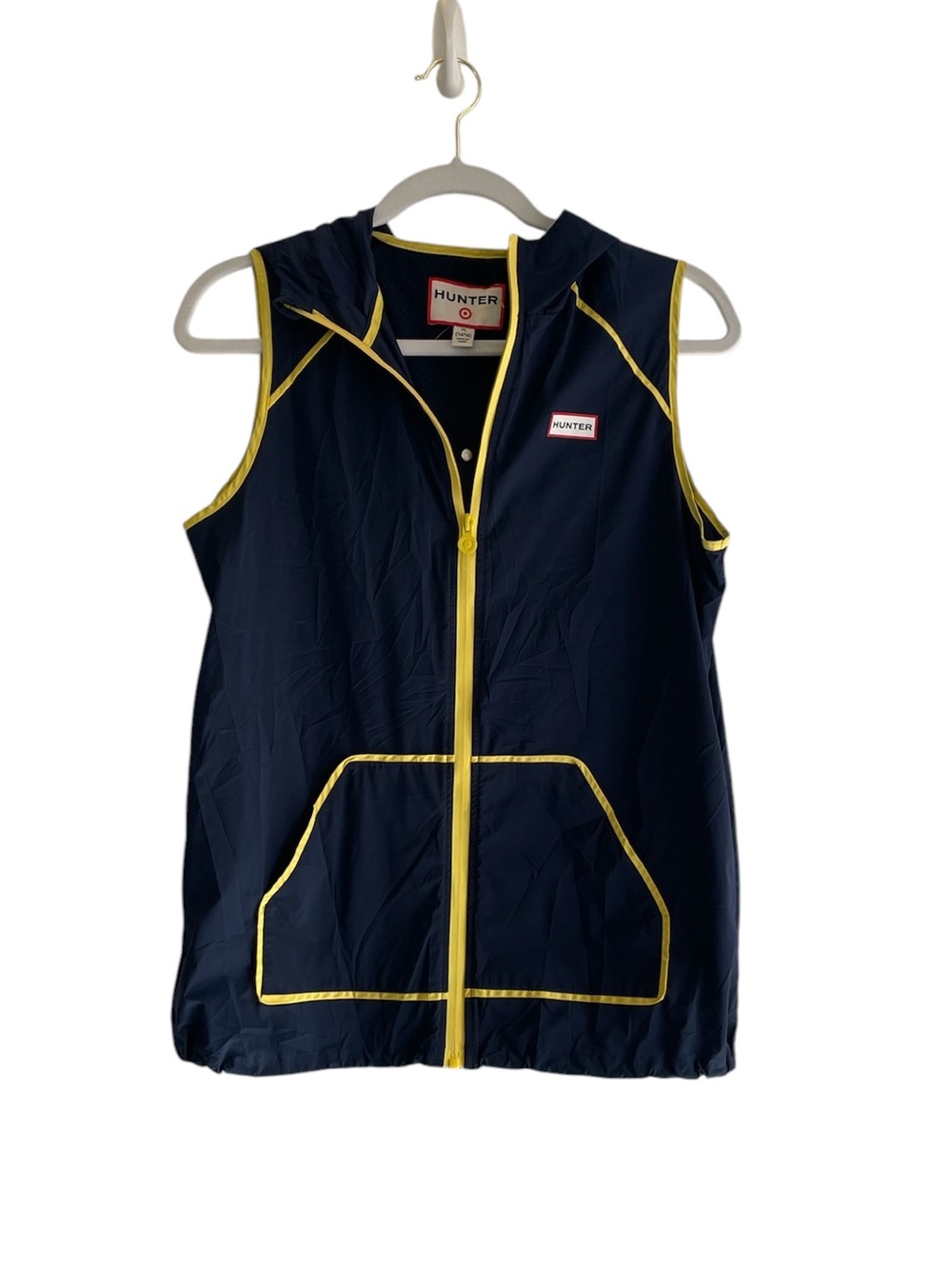 Hunter Kids Navy Hooded Vest with Yellow Piping
